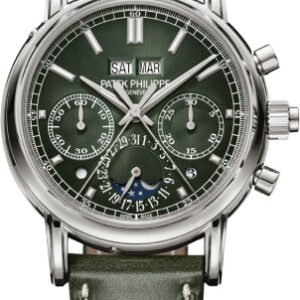 Patek Philippe Grand Complications Split-Seconds Chronograph Perpetual Calendar White Gold Olive Green Dial | 5204G-001