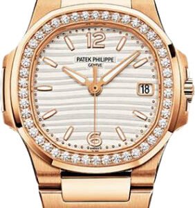 Patek Philippe Nautilus Date Sweep Seconds Quartz Rose Gold Silvery Opaline Dial | 7010/1R-011