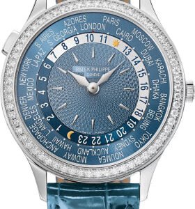 Patek Philippe Complications World Time White Gold Blue Dial Diamond Bezel | 7130G-016
