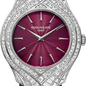 Patek Philippe Calatrava Ladies 34mm Cherry Red Index White Gold Diamond Set Leather Manual | 4895G-001