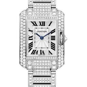 Cartier Tank Anglaise Watch - Small White Gold Diamond Case - Diamond Bracelet - HPI00559