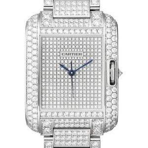 Cartier Tank Anglaise Watch - Medium White Gold Diamond Case - Diamond Paved White Gold Dial - Diamond Bracelet - HPI00561