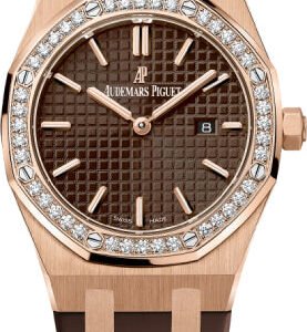 Audemars Piguet Royal Oak Quartz Ladies Rose Gold Brown Index Diamond Bezel 33mm Rubber | 67651OR.ZZ.D080CA.01