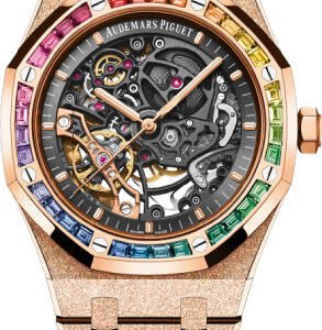 Audemars Piguet Royal Oak Frosted Rose Gold Double Balance Wheel 41mm Openworked Rainbow Slate Grey Bracelet | 15412OR.YG.1224OR.01