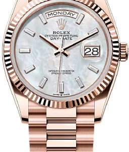 Rolex Day-Date 36 36mm White MOP Diamond-Set Dial Fluted Bezel President Bracelet - 128235 | 2024 Model