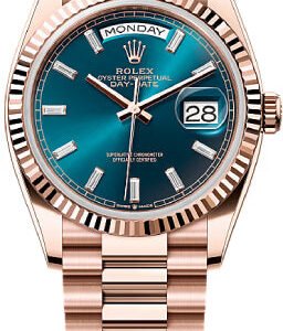 Rolex Day-Date 36 36mm Blue-Green Diamond-Set Dial Fluted Bezel President Bracelet - 128235 | 2024 Model