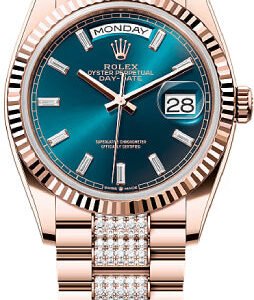Rolex Day-Date 36 36mm Blue Green Diamond-Set Dial Fluted Bezel President Bracelet - 128235 | 2024 Model