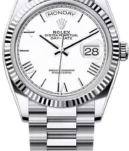 Rolex Day-Date 36 36mm White Dial Fluted Bezel President Bracelet - 128236 | 2024 Model