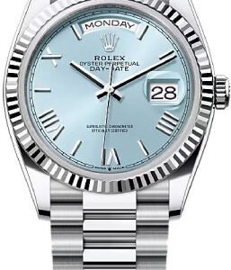 Rolex Day-Date 36 36mm Ice-Blue Dial Fluted Bezel President Bracelet - 128236 | 2024 Model