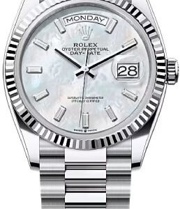 Rolex Day-Date 36 36mm White MOP Diamond-Set Dial Fluted Bezel President Bracelet - 128236 | 2024 Model