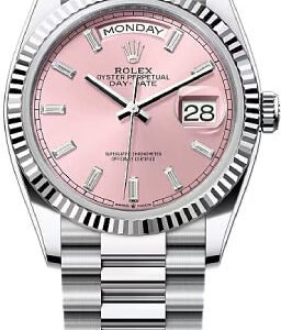Rolex Day-Date 36 36mm Pink Diamond-Set Dial Fluted Bezel President Bracelet - 128236 | 2024 Model
