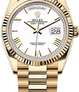 Rolex Day-Date 36 36mm White Dial Fluted Bezel President Bracelet - 128238 | 2024 Model