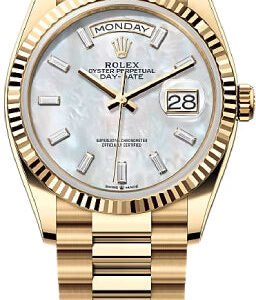 Rolex Day-Date 36 36mm White MOP Diamond-Set Dial Fluted Bezel President Bracelet - 128238 | 2024 Model