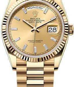 Rolex Day-Date 36 36mm Champagne Diamond-set Dial Fluted Bezel President Bracelet - 128238 | 2024 Model
