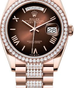 Rolex Day-Date 36 36mm Brown Ombré Dial Diamond-Set Bezel with Diamond-Set President Bracelet - 128345RBR | 2024 Model