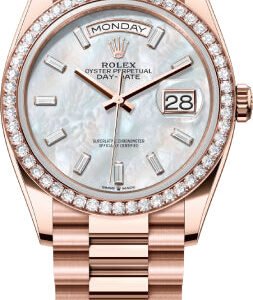 Rolex Day-Date 36 36mm White MOP Diamond-Set Dial Diamond Bezel President Bracelet - 128345RBR | 2024 Model