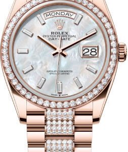 Rolex Day-Date 36 36mm White MOP Diamond-Set Dial Diamond-Set Bezel with Diamond-Set President Bracelet - 128345RBR | 2024 Model