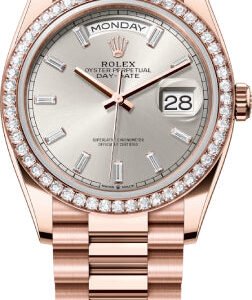 Rolex Day-Date 36 36mm Silver Diamond-Set Dial Diamond Bezel President Bracelet - 128345RBR | 2024 Model