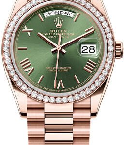 Rolex Day-Date 36mm Olive Green Dial Diamond-Set Bezel President Bracelet - 128345RBR - 2025