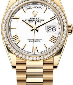 Rolex Day-Date 36 36mm White Dial Diamond-Set Bezel President Bracelet - 128348RBR | 2024 Model