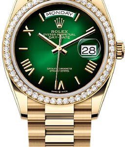Rolex Day-Date 36 36mm Green Ombré Dial Diamond-Set Bezel President Bracelet - 128348RBR | 2024 Model