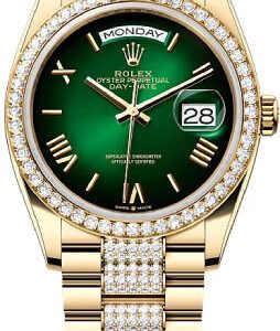 Rolex Day-Date 36 36mm Green Ombré Dial Diamond-Set Bezel with Diamond-Set President Bracelet - 128348RBR | 2024 Model