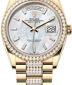 Rolex Day-Date 36 36mm White MOP Diamond-Set Dial Diamond-Set Bezel with Diamond-Set President Bracelet - 128348RBR | 2024 Model