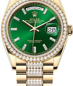 Rolex Day-Date 36 36mm Bright Green Diamond-Set Dial Diamond-Set Bezel with Diamond-Set President Bracelet - 128348RBR | 2024 Model