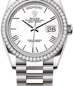 Rolex Day-Date 36 36mm White Dial Diamond-Set Bezel President Bracelet - 128349RBR | 2024 Model