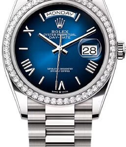Rolex Day-Date 36 36mm Blue Ombré Dial Diamond-Set Bezel President Bracelet - 128349RBR | 2024 Model