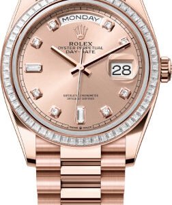 Rolex Day-Date 36 36mm Rose Color Diamond-Set Dial Diamond-Set Bezel President Bracelet - 128395TBR | 2024 Model