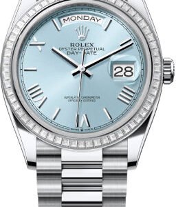 Rolex Day-Date 36 36mm Ice-Blue Roman Dial Diamond-Set Bezel President Bracelet - 128396TBR | 2024 Model