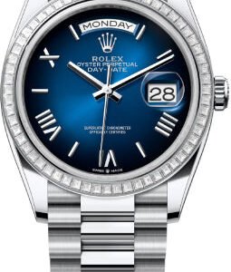 Rolex Day-Date 36 36mm Blue Ombré Roman Dial Diamond-Set Bezel President Bracelet - 128396TBR | 2024 Model