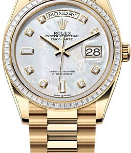 Rolex Day-Date 36 36mm White MOP Diamond Dial Diamond-Set Bezel President Bracelet - 128398TBR | 2024 Model