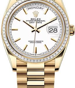 Rolex Day-Date 36 36mm White Stick Dial Diamond-Set Bezel President Bracelet - 128398TBR | 2024 Model