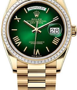 Rolex Day-Date 36 36mm Green Ombré Roman Dial Diamond-Set Bezel President Bracelet - 128398TBR | 2024 Model