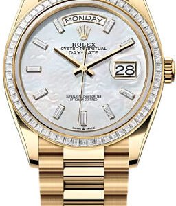 Rolex Day-Date 36 36mm White MOP Diamond-Set Dial Diamond-Set Bezel President Bracelet - 128398TBR | 2024 Model