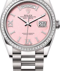 Rolex Day-Date 36 36mm Pink Opal Diamond-Set Dial Diamond-Set Bezel President Bracelet - 128399TBR | 2024 Model