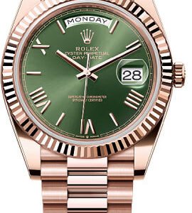 Rolex Day-Date 40 40mm Slate Olive Green Roman Dial Fluted Bezel President Bracelet - 228235 | 2024 Model