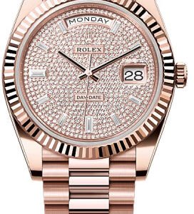 Rolex Day-Date 40 40mm Diamond-Paved Dial Fluted Bezel President Bracelet - 228235 | 2024 Model