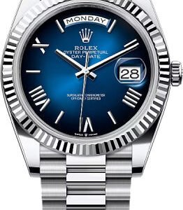 Rolex Day-Date 40 40mm Blue Ombré Roman Dial Fluted Bezel President Bracelet - 228236 | 2024 Model