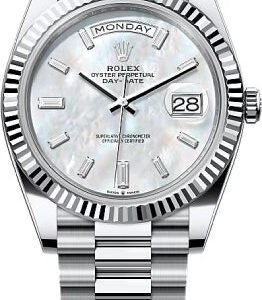 Rolex Day-Date 40 40mm White MOP Diamond Set Dial Fluted Bezel President Bracelet - 228236 | 2024 Model
