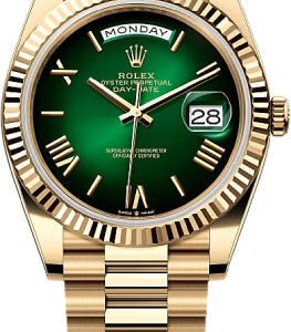 Rolex Day-Date 40 40mm Green Ombré Roman Dial Fluted Bezel President Bracelet - 228238 | 2024 Model