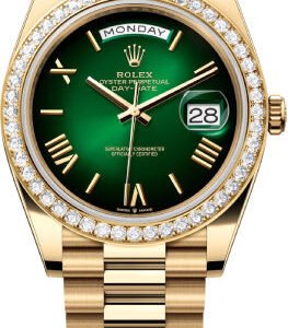 Rolex Day-Date 40 40mm Green Ombré Dial Diamond Set Bezel President Bracelet - 228348RBR | 2024 Model