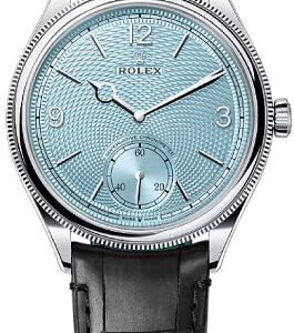 Rolex 1908 39mm Ice-Blue Dial Divided Bezel Matt Black Alligator Leather Strap - 52506 | 2024 Model