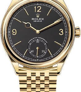 Rolex 1908 39mm Yellow Gold Intense Black Dial Divided Bezel Settimo Bracelet - 52508 - 2025