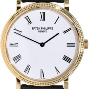 Patek Philippe Calatrava 35mm White Roman Hobnail Yellow Gold Leather - 5120J-001