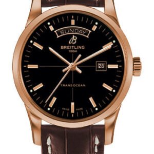 Breitling Transocean Day & Date Watch - 43mm Red Gold Case - Black Dial - Brown Croco Strap - R4531012/BB70/740P/R20D.1