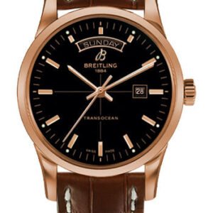 Breitling Transocean Day & Date Watch - 43mm Red Gold Case - Black Dial - Gold Croco Strap - R4531012/BB70/738P/R20D.1