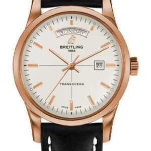 Breitling Transocean Day & Date Watch - 43mm Red Gold Case - Mercury Silver Dial - Black Leather Strap - R4531012/G752/436X/R20D.1
